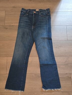 MOTHER Indigo High-Rise Flare Jeans with Raw Hem